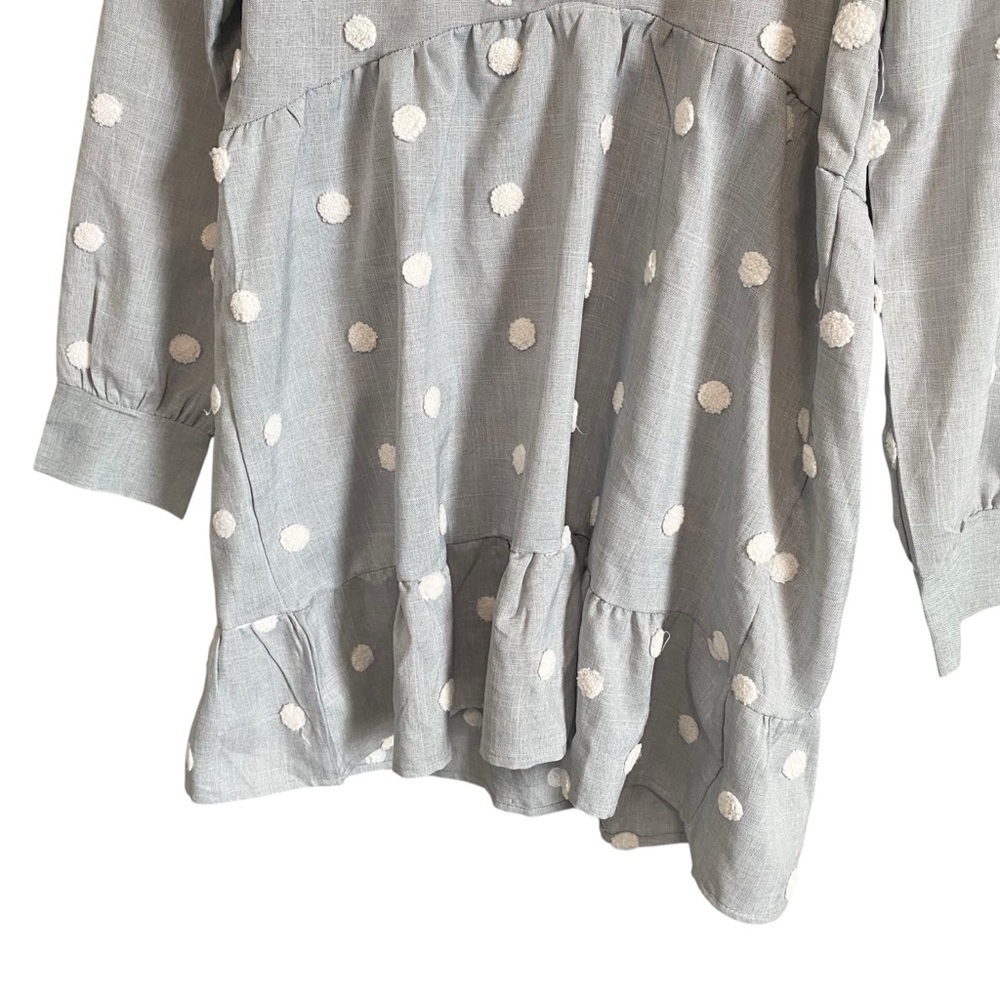 Goodnight Macaroon Long Sleeve Gray and White Polka Dot Mini Dress Size Small - Picture 3 of 5